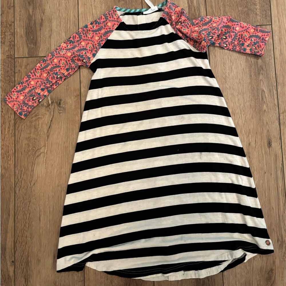 Matilda Jane floral long sleeve black and white striped dress size 8